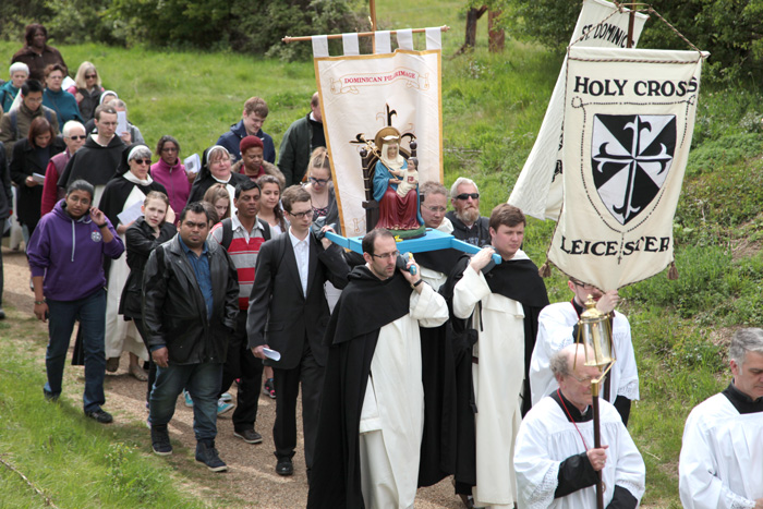 Statue of Our Lady of Walsingham during the procession wide shot